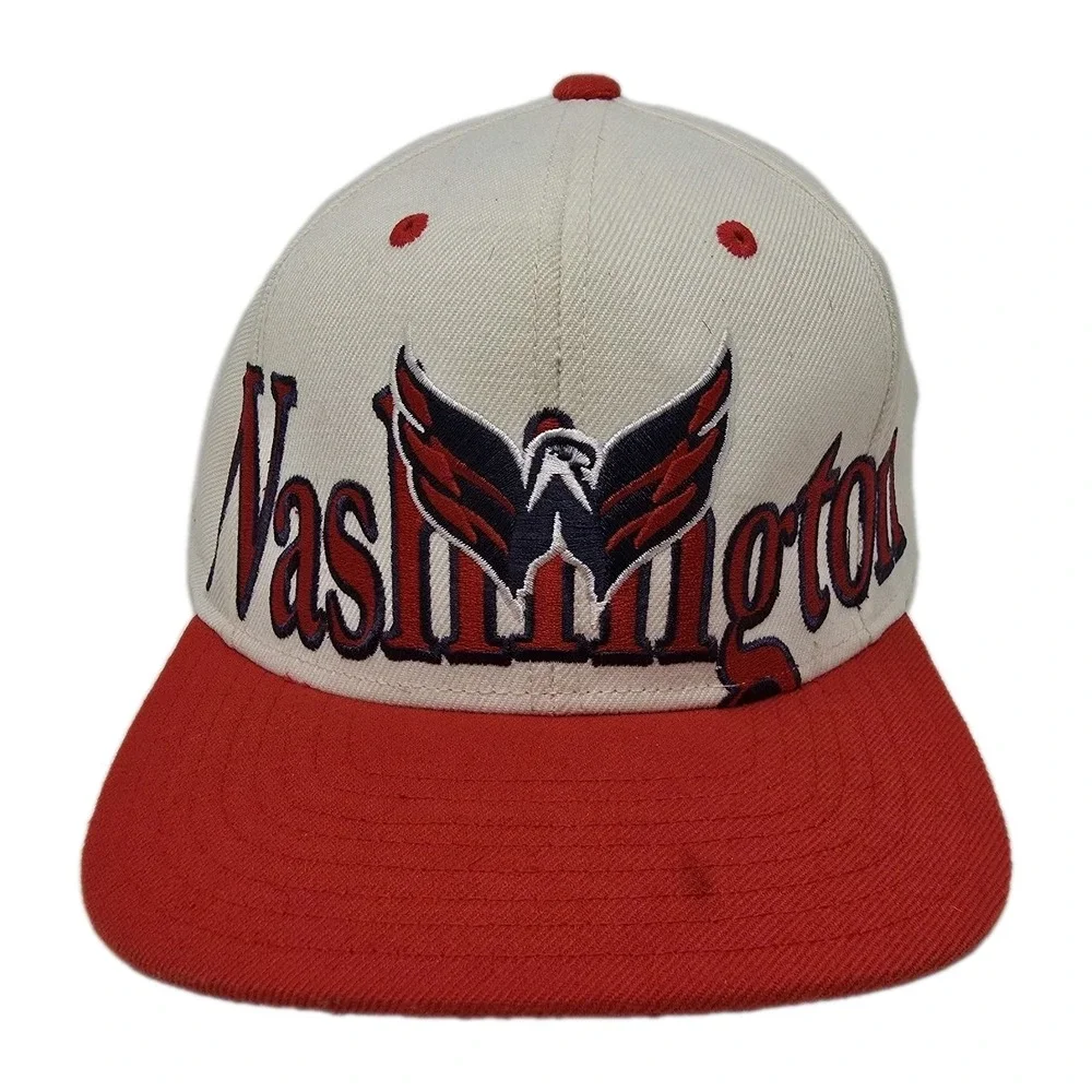 Washington Capitals Reebok NHL Spell Out Logo Hat Red Cream‎ Snapback